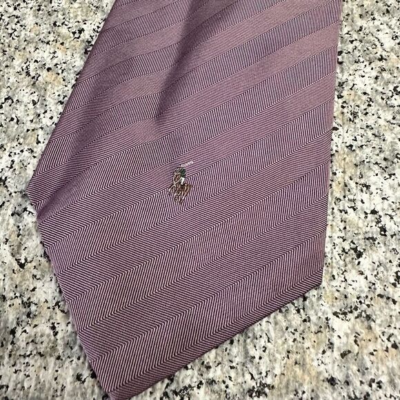 POLO by Ralph Lauren Purple 100% Silk Polo LOGO Mens Necktie - Picture 6 of 7